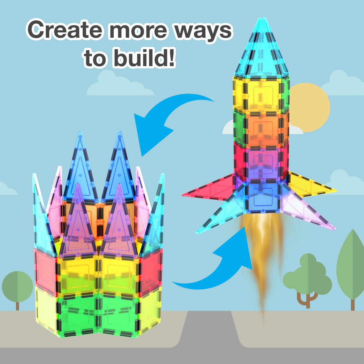 PICASSO-TILES Magnetic Tiles for Kids, Rocket Booster Building Blocks STEM Toy for Kids, 32Pc