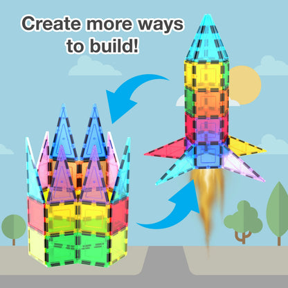 PICASSO-TILES Magnetic Tiles for Kids, Rocket Booster Building Blocks STEM Toy for Kids, 32Pc