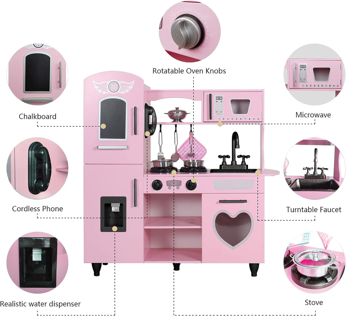 Play Kitchen, Pink Kids Kitchen Set for Girls Kitchen Set for Kids