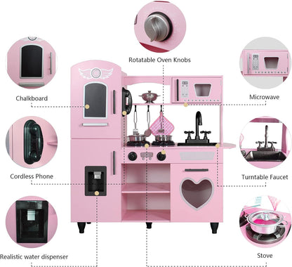 Play Kitchen, Pink Kids Kitchen Set for Girls Kitchen Set for Kids