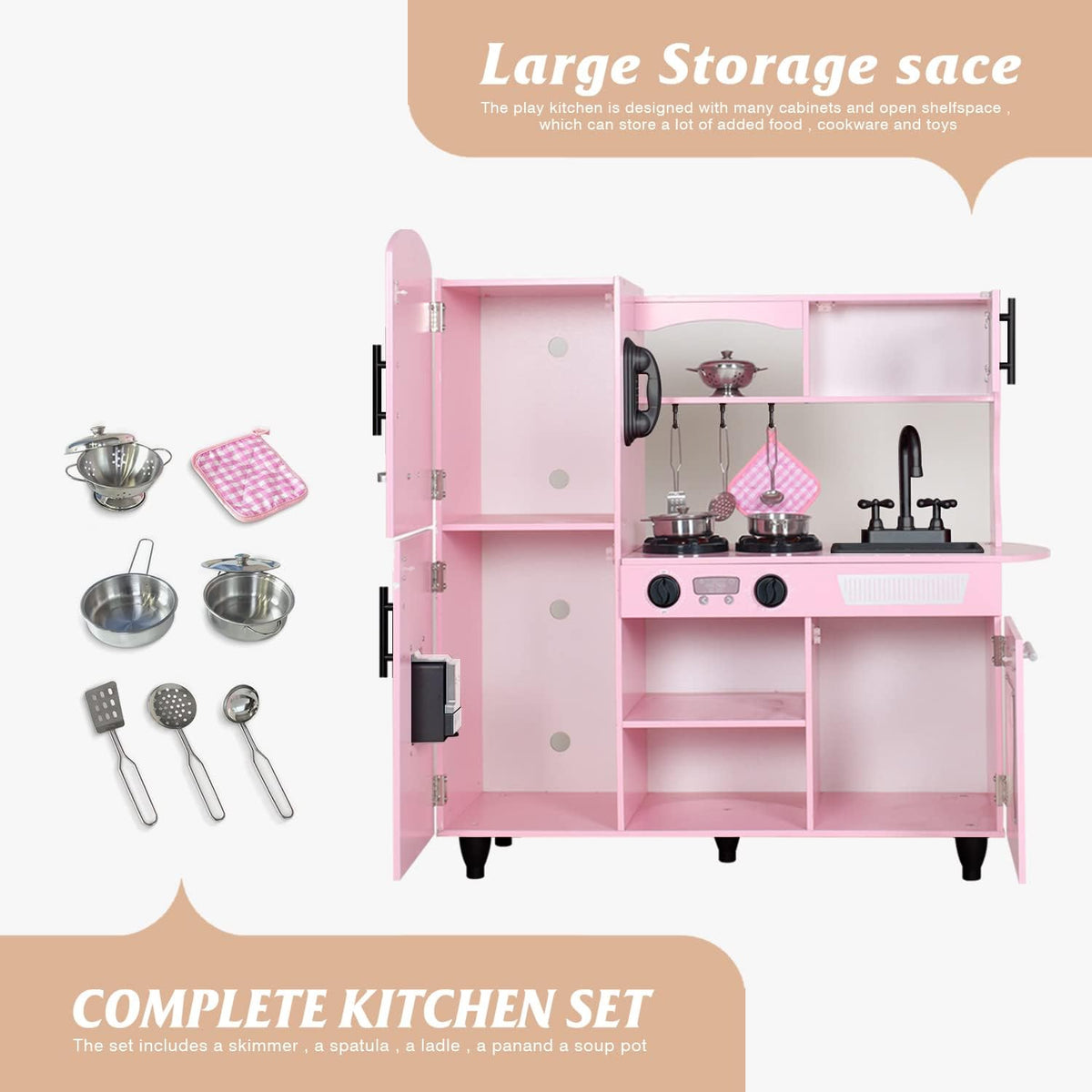 Play Kitchen, Pink Kids Kitchen Set for Girls Kitchen Set for Kids