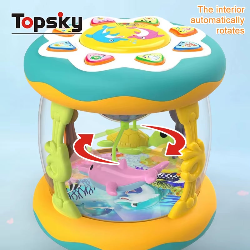 Popular Early Education Plastic Musical Light Fidget Toy for Kids Electronic Ocean Rotating Babies Keyboard Instrument Baby Toy