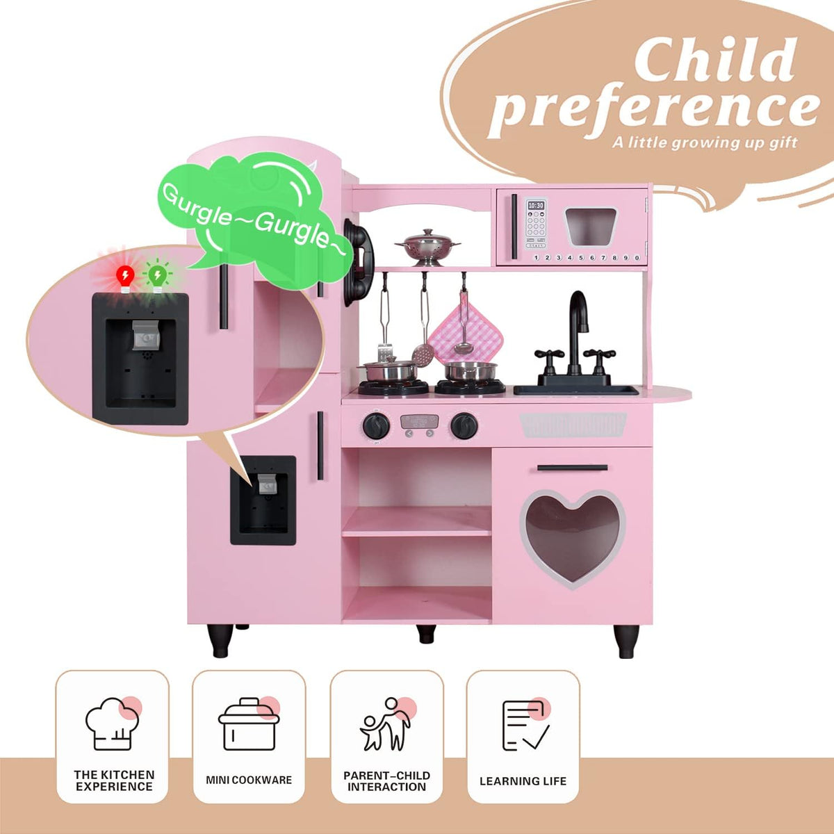 Play Kitchen, Pink Kids Kitchen Set for Girls Kitchen Set for Kids