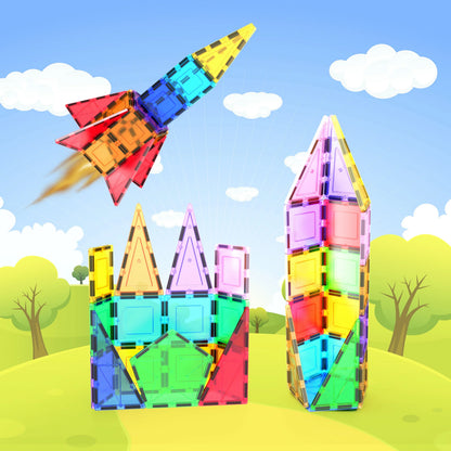 PICASSO-TILES Magnetic Tiles for Kids, Rocket Booster Building Blocks STEM Toy for Kids, 32Pc