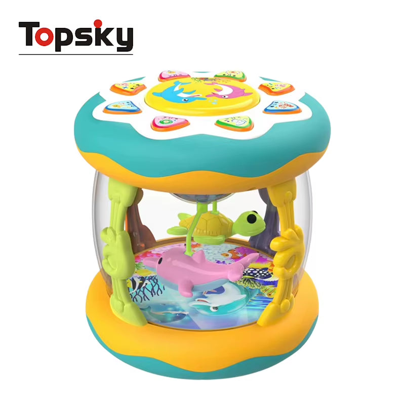 Popular Early Education Plastic Musical Light Fidget Toy for Kids Electronic Ocean Rotating Babies Keyboard Instrument Baby Toy