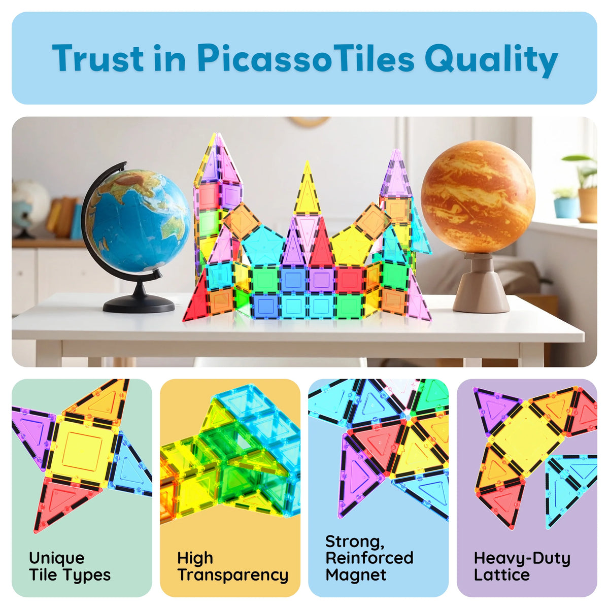 PICASSO-TILES Magnetic Tiles for Kids, Rocket Booster Building Blocks STEM Toy for Kids, 32Pc