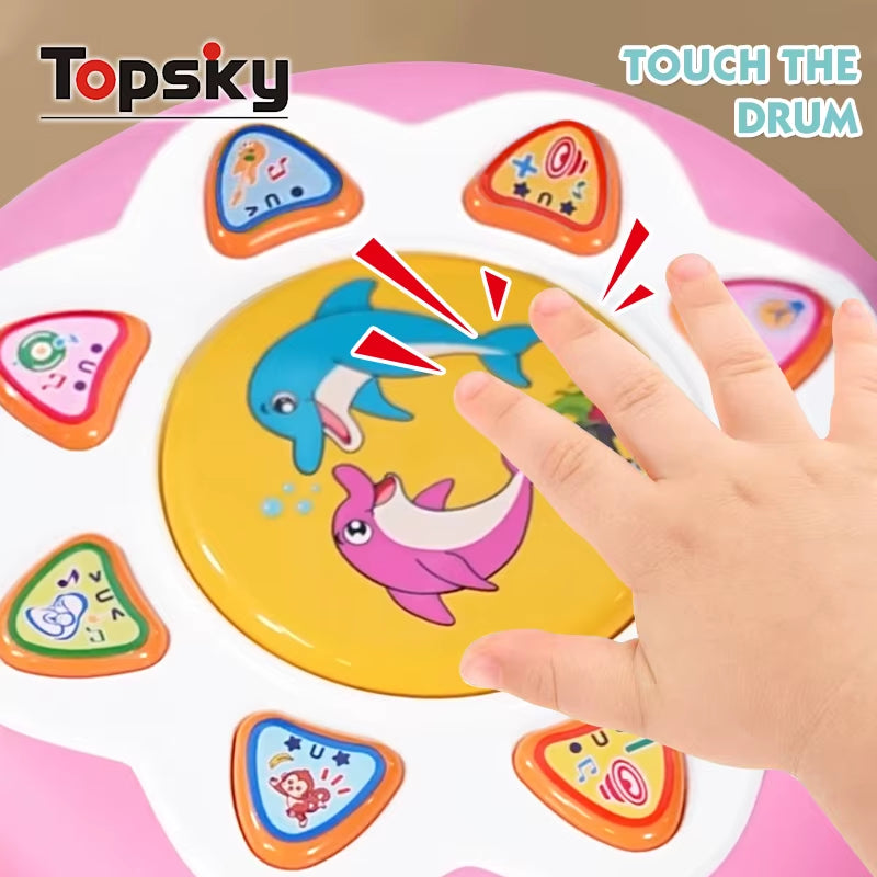 Popular Early Education Plastic Musical Light Fidget Toy for Kids Electronic Ocean Rotating Babies Keyboard Instrument Baby Toy