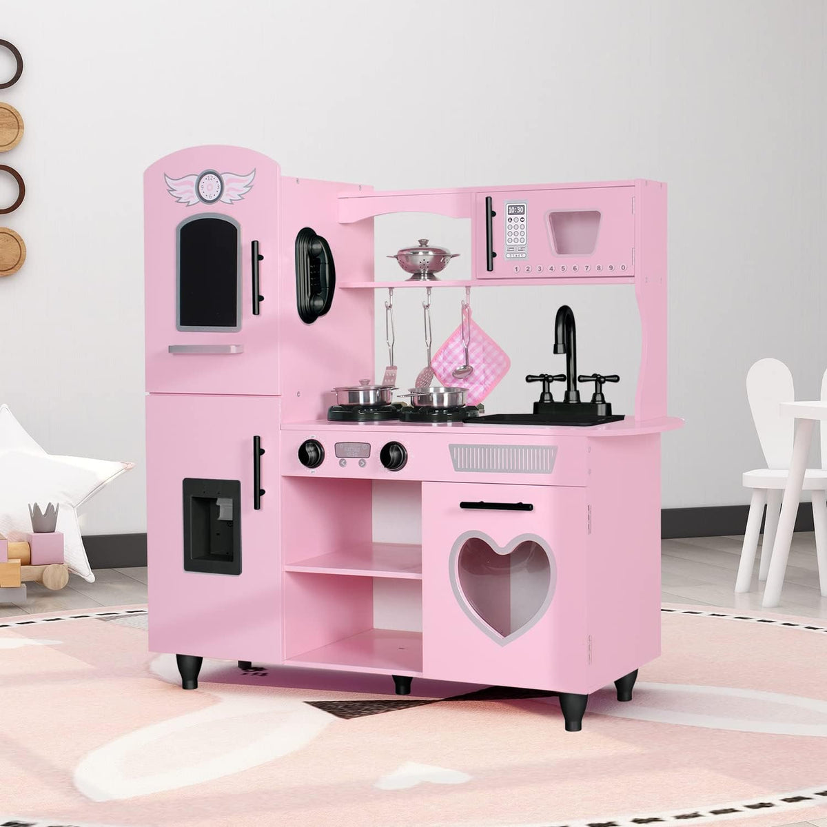 Play Kitchen, Pink Kids Kitchen Set for Girls Kitchen Set for Kids