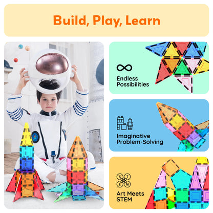 PICASSO-TILES Magnetic Tiles for Kids, Rocket Booster Building Blocks STEM Toy for Kids, 32Pc