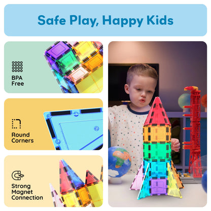 PICASSO-TILES Magnetic Tiles for Kids, Rocket Booster Building Blocks STEM Toy for Kids, 32Pc