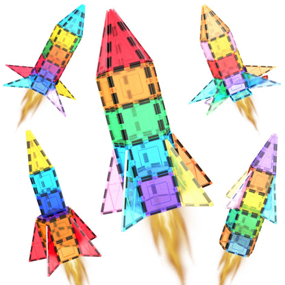 PICASSO-TILES Magnetic Tiles for Kids, Rocket Booster Building Blocks STEM Toy for Kids, 32Pc
