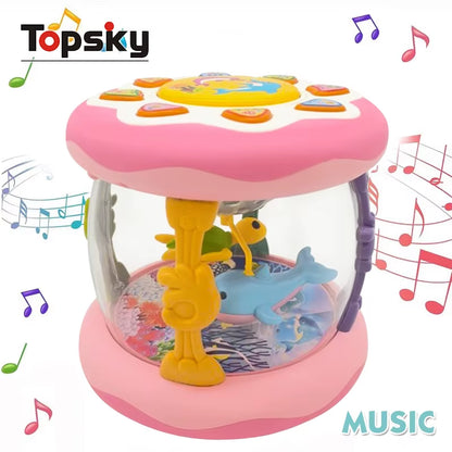 Popular Early Education Plastic Musical Light Fidget Toy for Kids Electronic Ocean Rotating Babies Keyboard Instrument Baby Toy