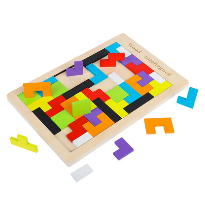 Wooden brain blocks puzzle with loose pieces