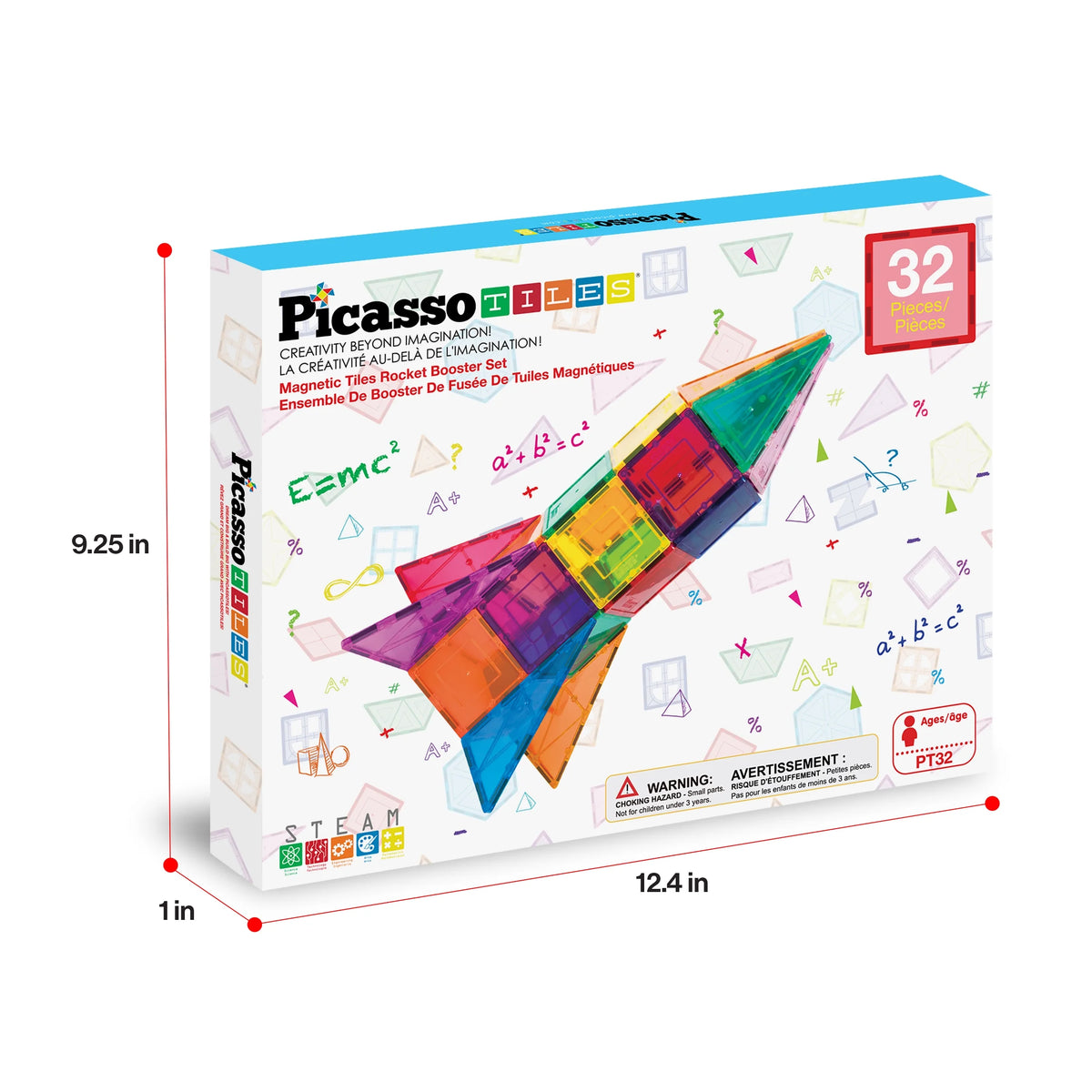 PICASSO-TILES Magnetic Tiles for Kids, Rocket Booster Building Blocks STEM Toy for Kids, 32Pc
