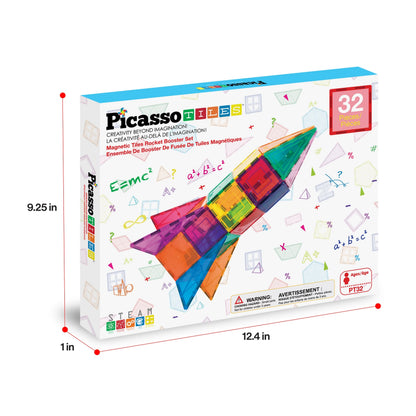 PICASSO-TILES Magnetic Tiles for Kids, Rocket Booster Building Blocks STEM Toy for Kids, 32Pc