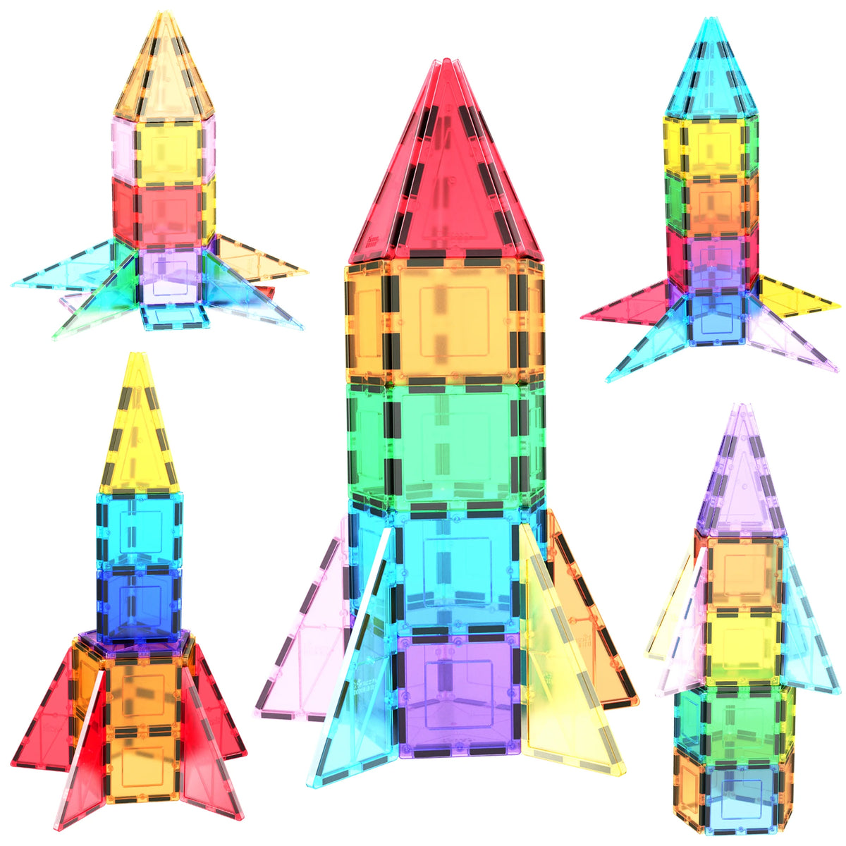 PICASSO-TILES Magnetic Tiles for Kids, Rocket Booster Building Blocks STEM Toy for Kids, 32Pc