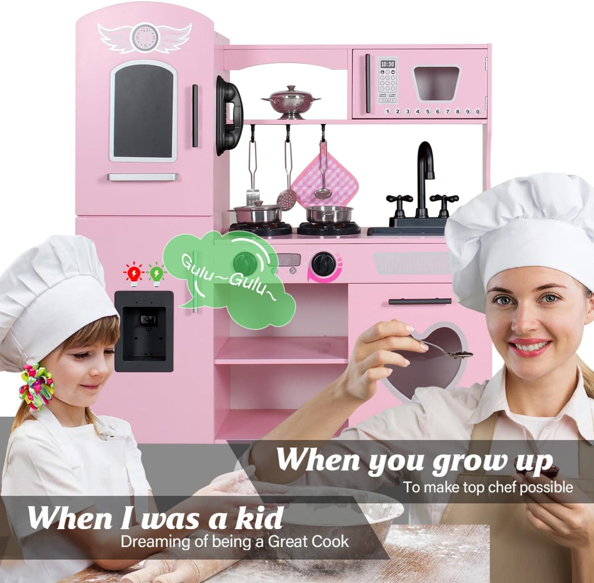 Play Kitchen, Pink Kids Kitchen Set for Girls Kitchen Set for Kids
