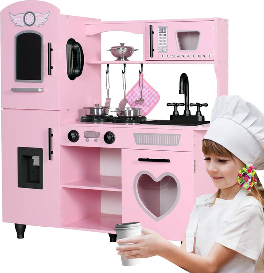 Play Kitchen, Pink Kids Kitchen Set for Girls Kitchen Set for Kids