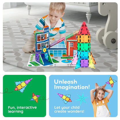 PICASSO-TILES Magnetic Tiles for Kids, Rocket Booster Building Blocks STEM Toy for Kids, 32Pc