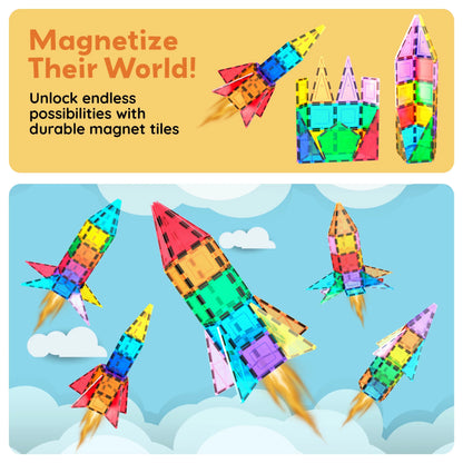 PICASSO-TILES Magnetic Tiles for Kids, Rocket Booster Building Blocks STEM Toy for Kids, 32Pc